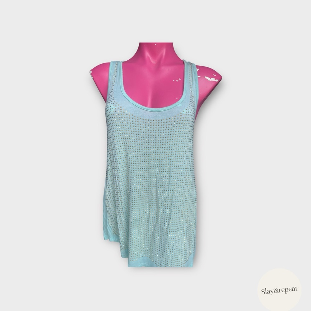 Miss Royal T Light Blue Studded Racerback Tank Top Size L